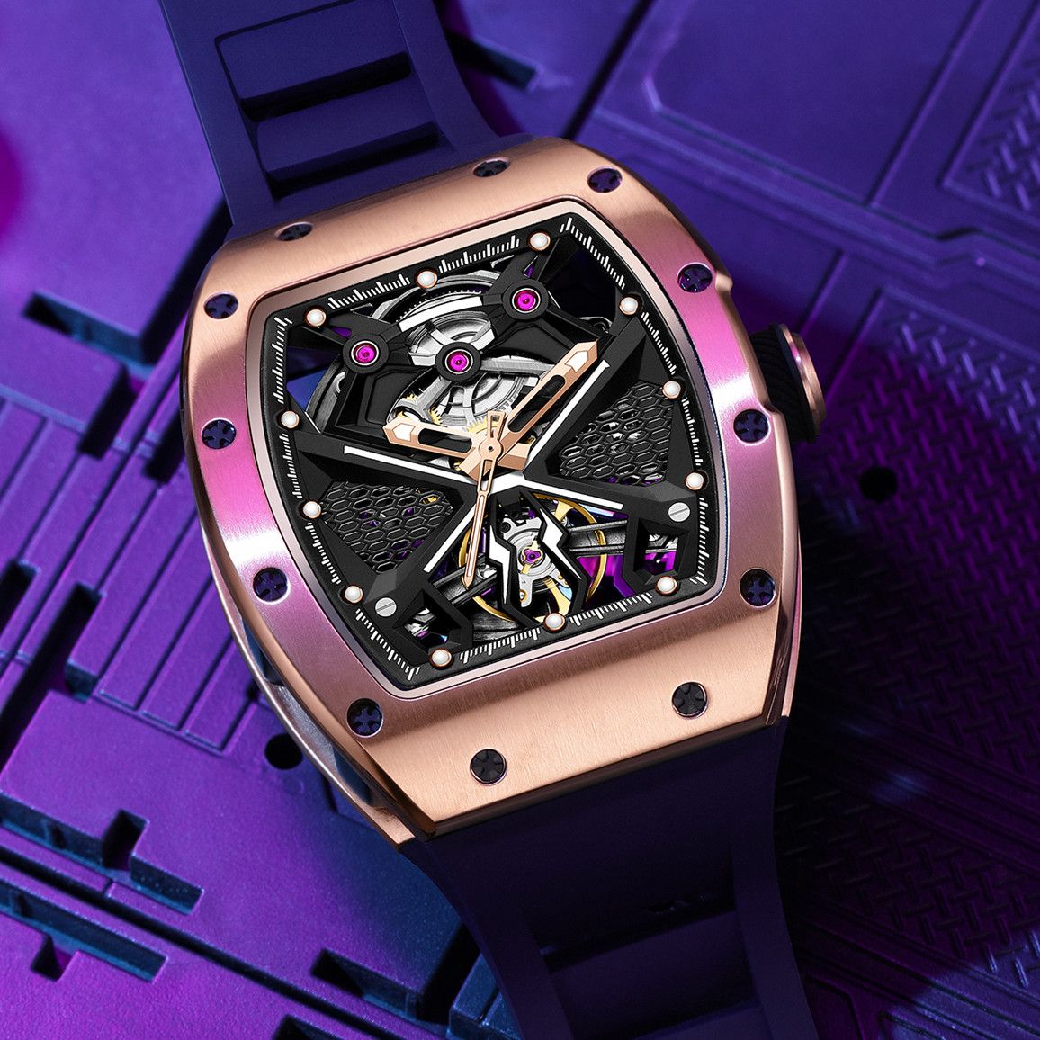 New Hollow Out Dial Men Mechanical Watch Fashion Stainless Steel Automatic Wristwatch Waterproof Watch Clock Montre Homme 9190-5