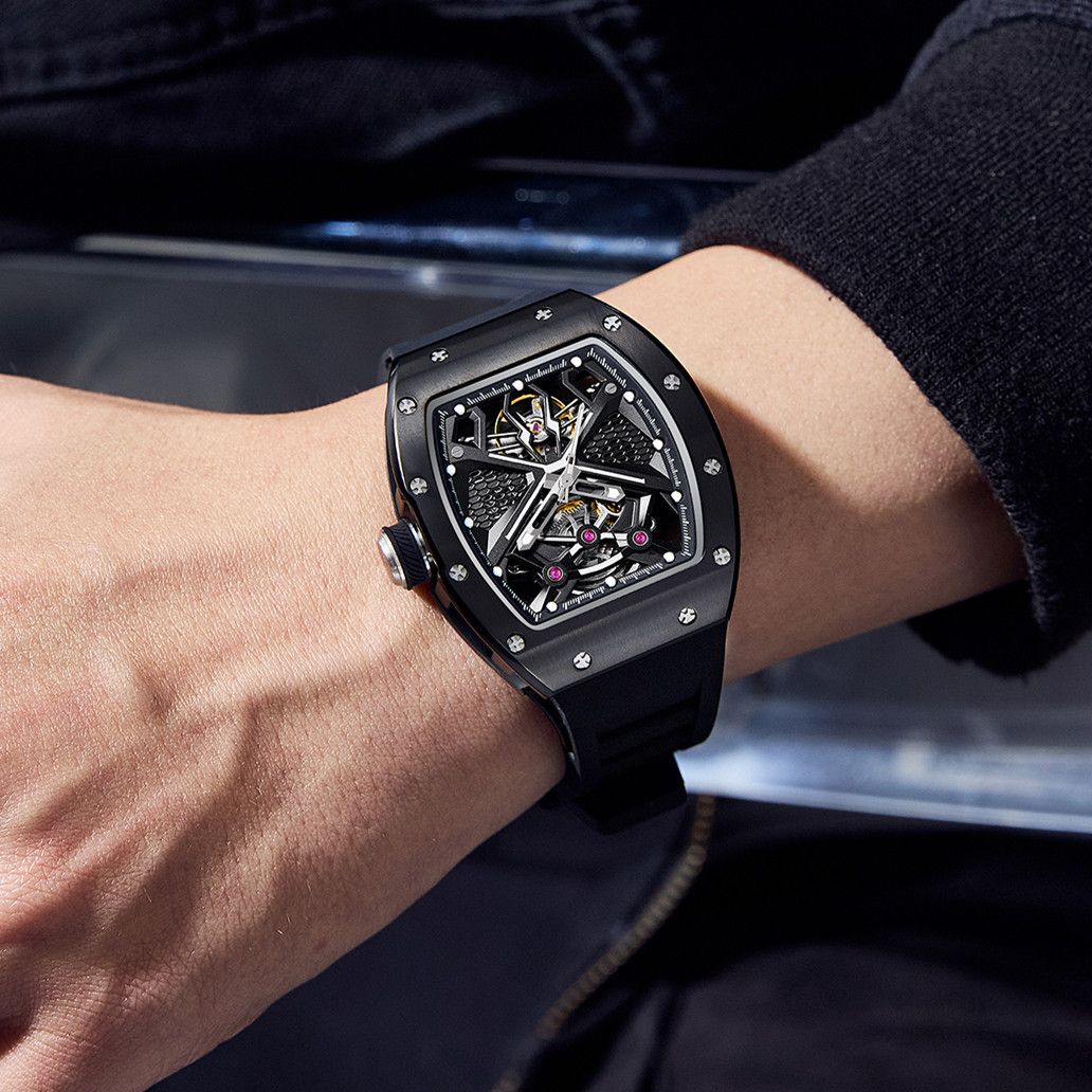 New Hollow Out Dial Men Mechanical Watch Fashion Stainless Steel Automatic Wristwatch Waterproof Watch Clock Montre Homme 9190-5