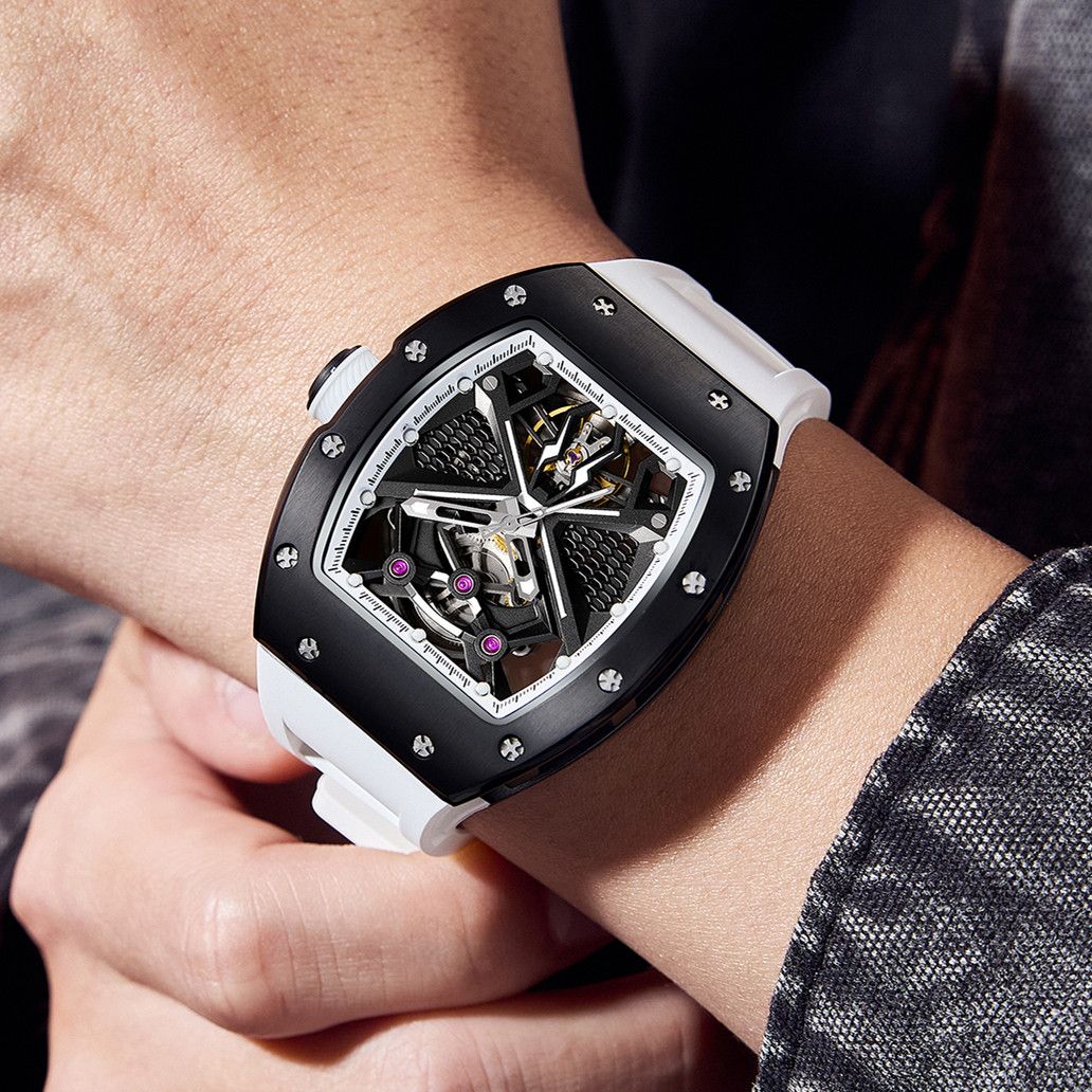New Hollow Out Dial Men Mechanical Watch Fashion Stainless Steel Automatic Wristwatch Waterproof Watch Clock Montre Homme 9190-5