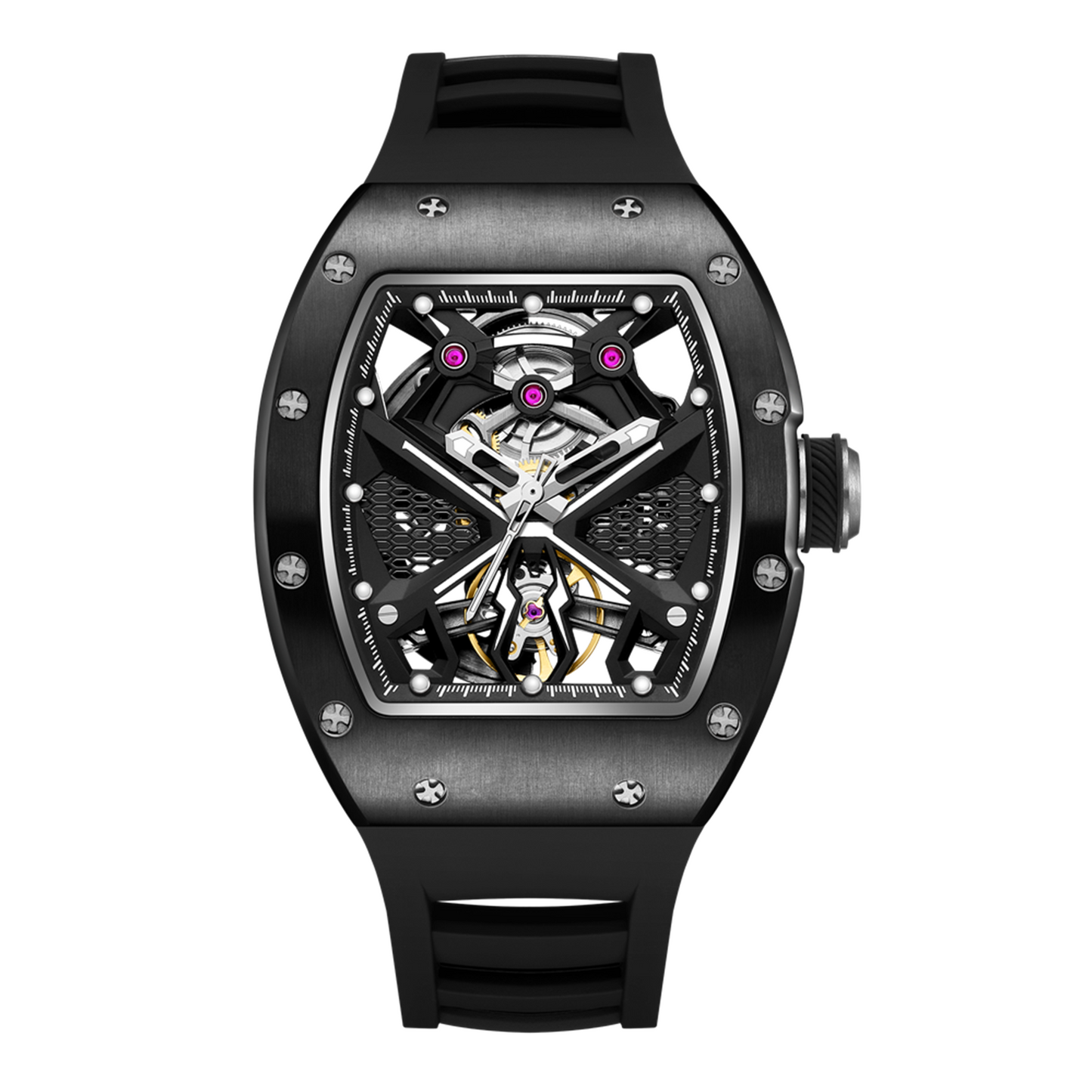 New Hollow Out Dial Men Mechanical Watch Fashion Stainless Steel Automatic Wristwatch Waterproof Watch Clock Montre Homme 9190-5