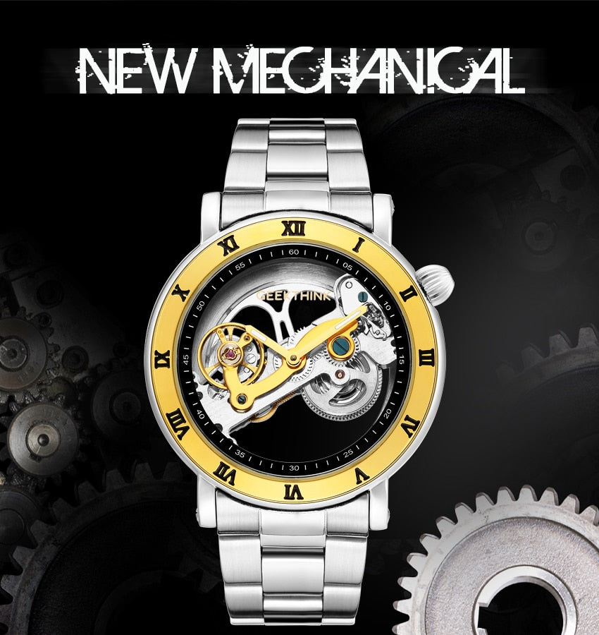Top brand Skeleton Tourbillon automatic Mechanical Watch Men's luxury business men Wristwatch self wind