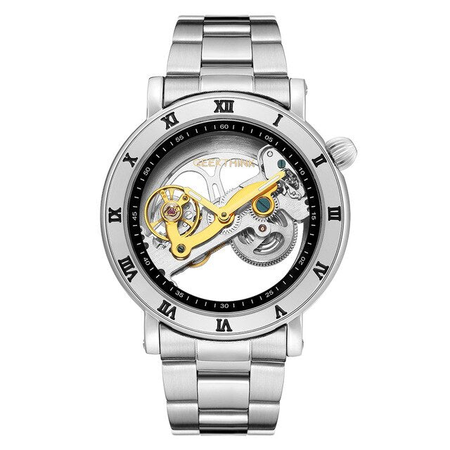 Top brand Skeleton Tourbillon automatic Mechanical Watch Men's luxury business men Wristwatch self wind