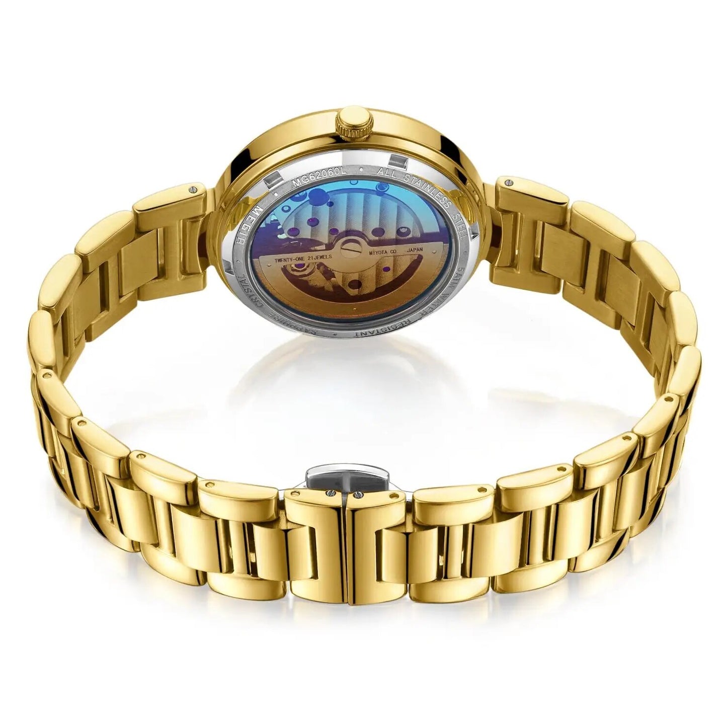 MEGIR Luxury Stainless Steel Gold Women Bracelet Watch Large Dial Automatic Mechanical Wrist Watches Ladies Business Watch Clock