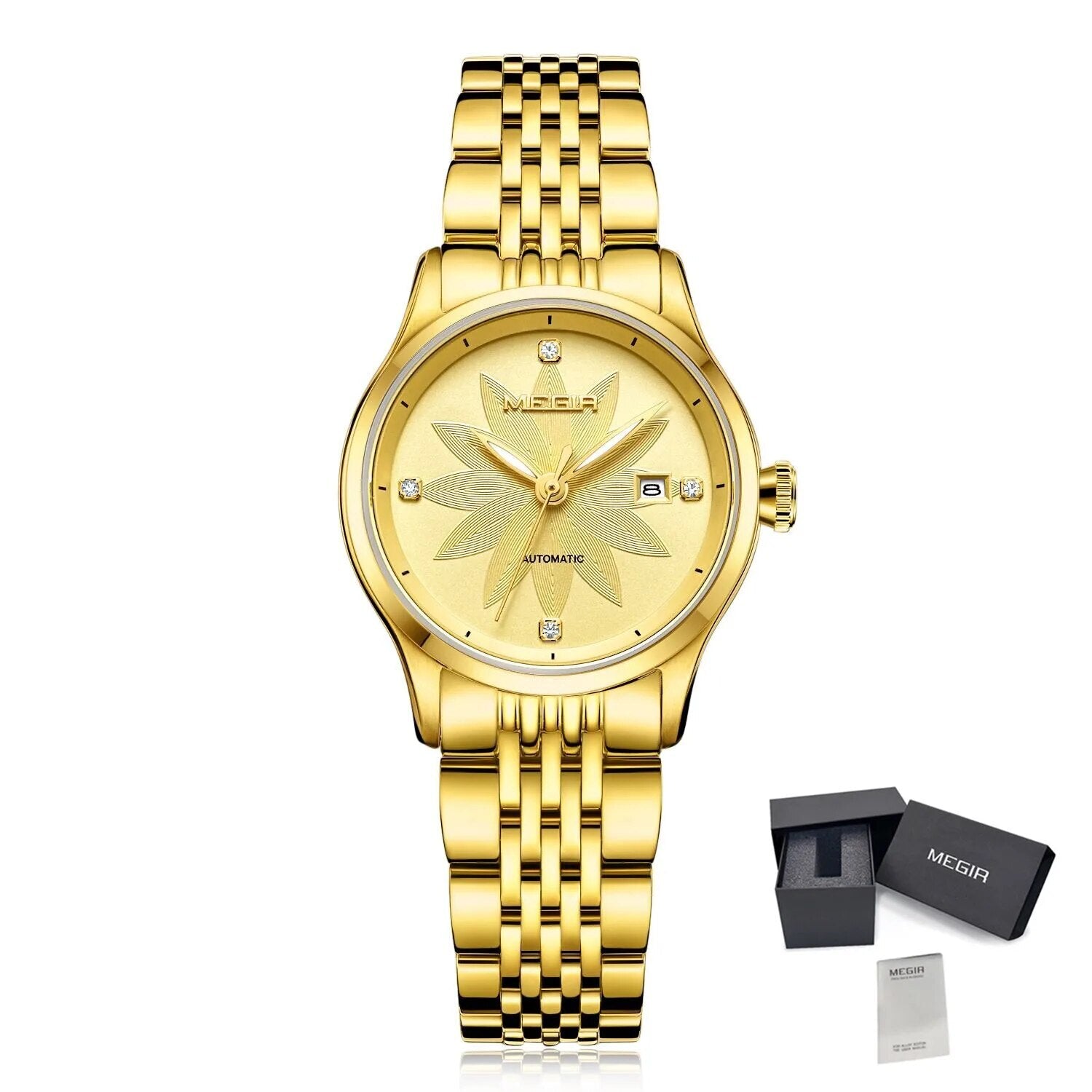 MEGIR Fashion Business Casual Watch for Women Sapphire Automatic Mechanical Wrist Watch Ladies Stainless Steel Female Date Clock-8