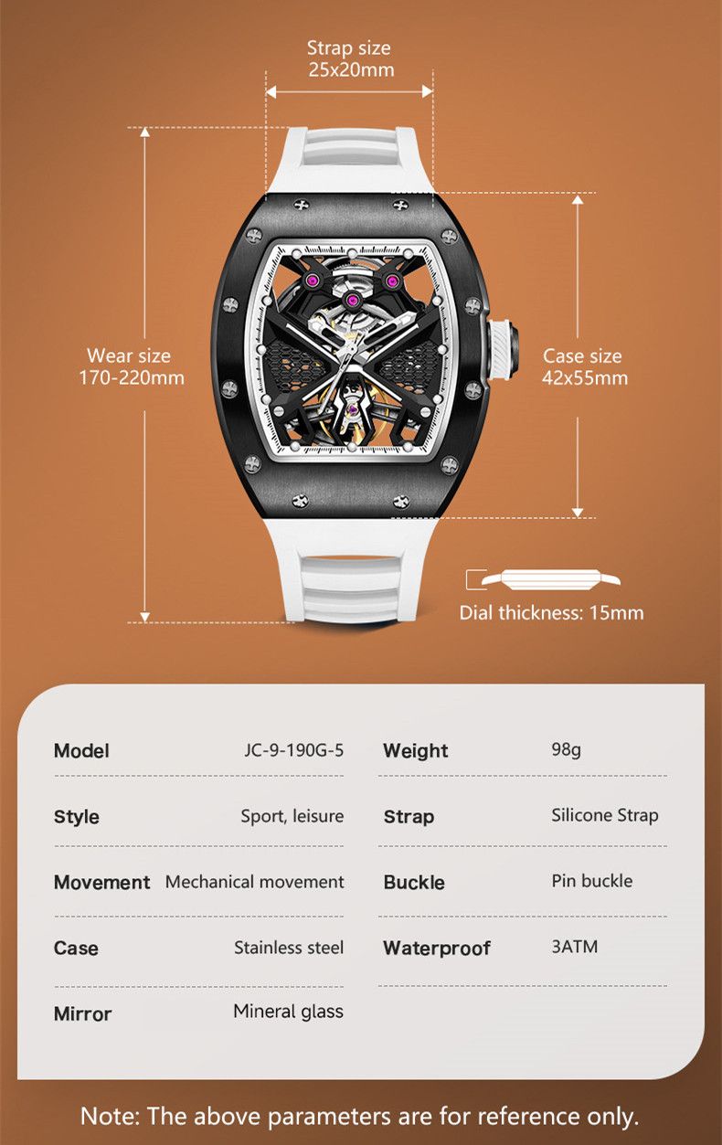 New Hollow Out Dial Men Mechanical Watch Fashion Stainless Steel Automatic Wristwatch Waterproof Watch Clock Montre Homme 9190-5