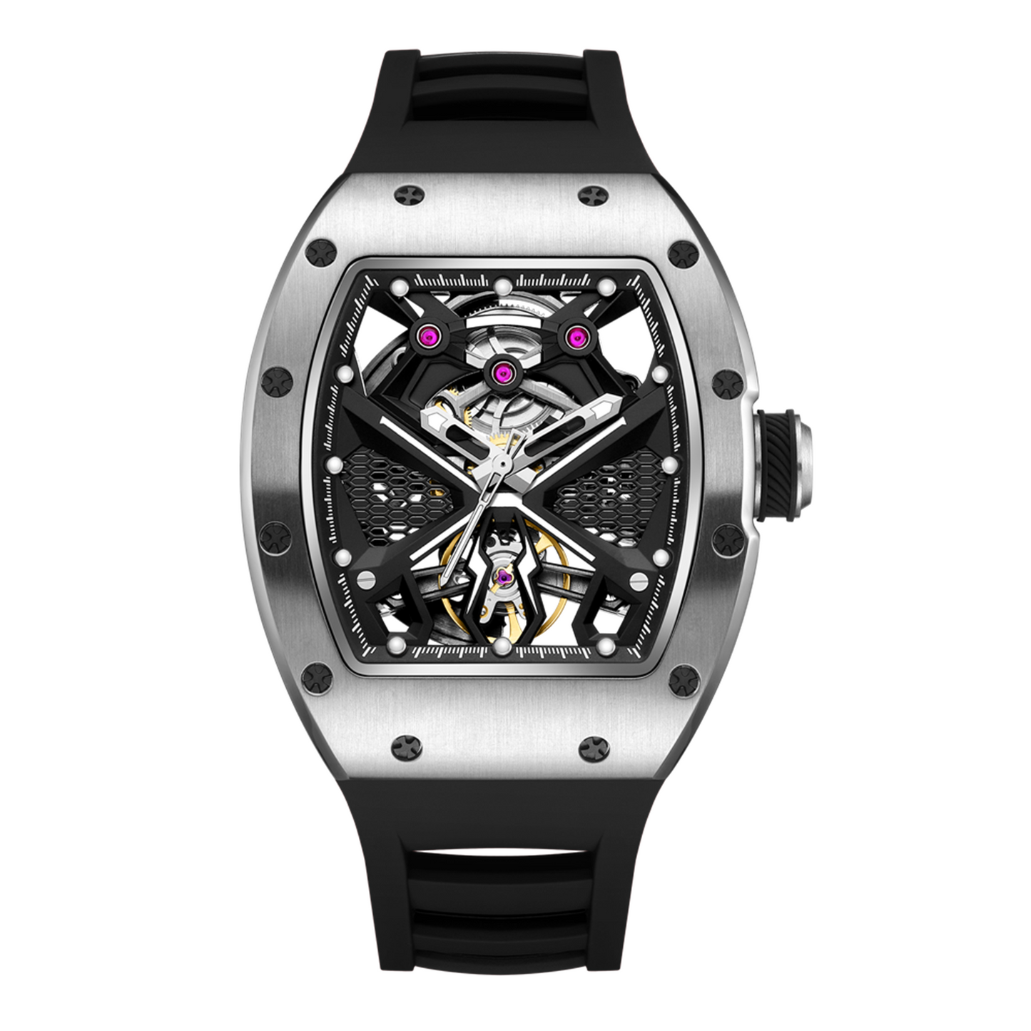New Hollow Out Dial Men Mechanical Watch Fashion Stainless Steel Automatic Wristwatch Waterproof Watch Clock Montre Homme 9190-5