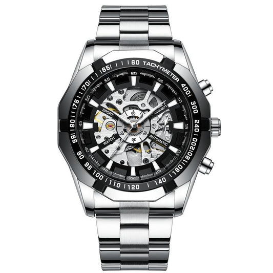 NNEDSZ Stylish Men Automatic Mechanical Watch With Steel Band - Black-0