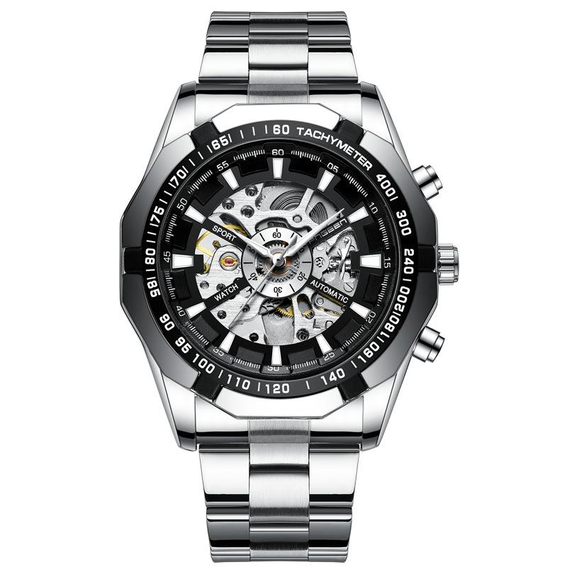 NNEDSZ Stylish Men Automatic Mechanical Watch With Steel Band - Black-1