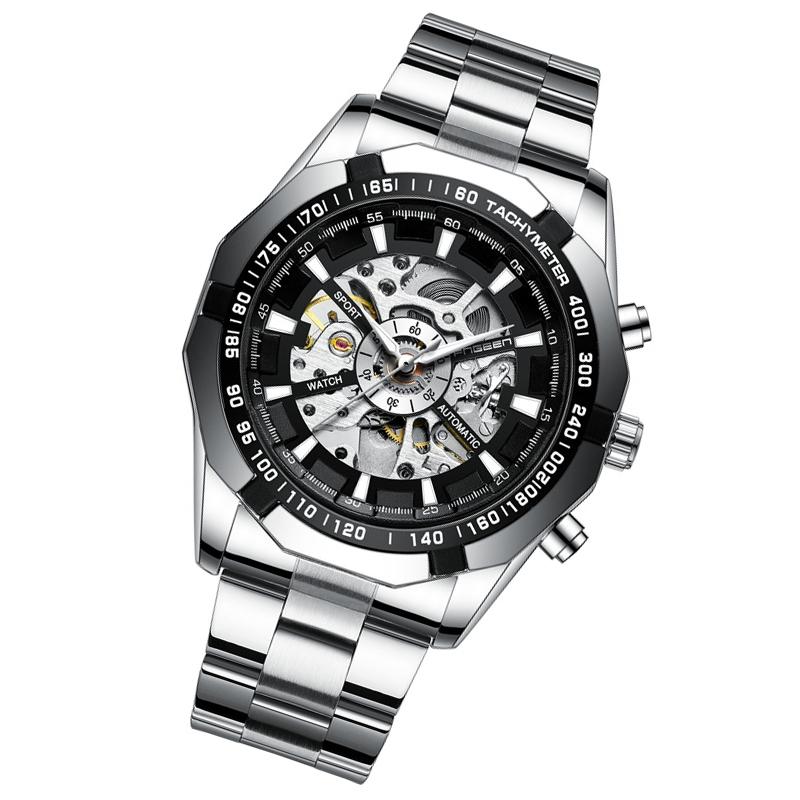 NNEDSZ Stylish Men Automatic Mechanical Watch With Steel Band - Black-2
