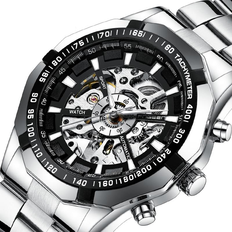 NNEDSZ Stylish Men Automatic Mechanical Watch With Steel Band - Black-4