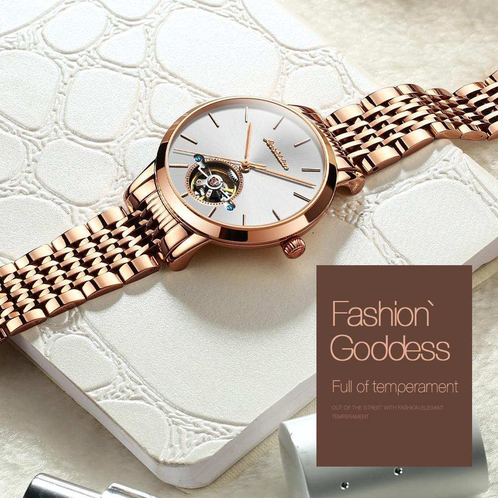 NNEDSZ Waterproof Automatic Mechanical Watch For Women With Simple Hollow Design